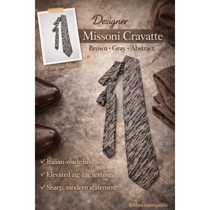 DESIGNER Missoni Cravatte‎ Silk Necktie Men's Brown Gray Abstract Designer Italy
